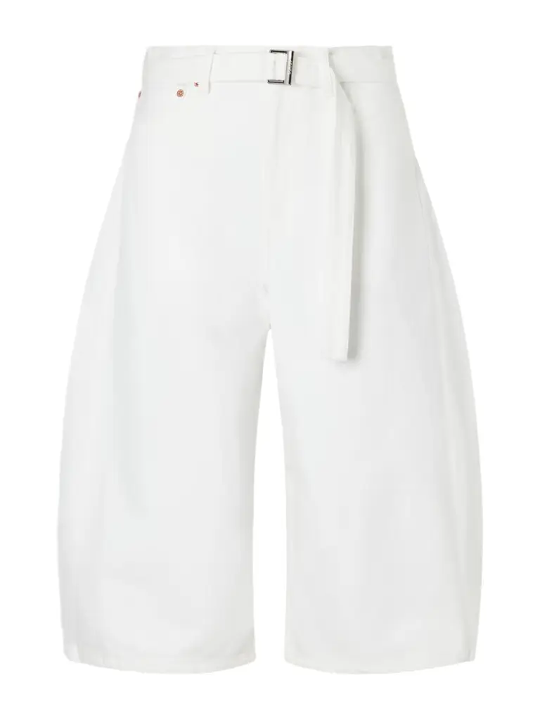 Sacai Belted Cropped High-rise Barrel-leg Jeans