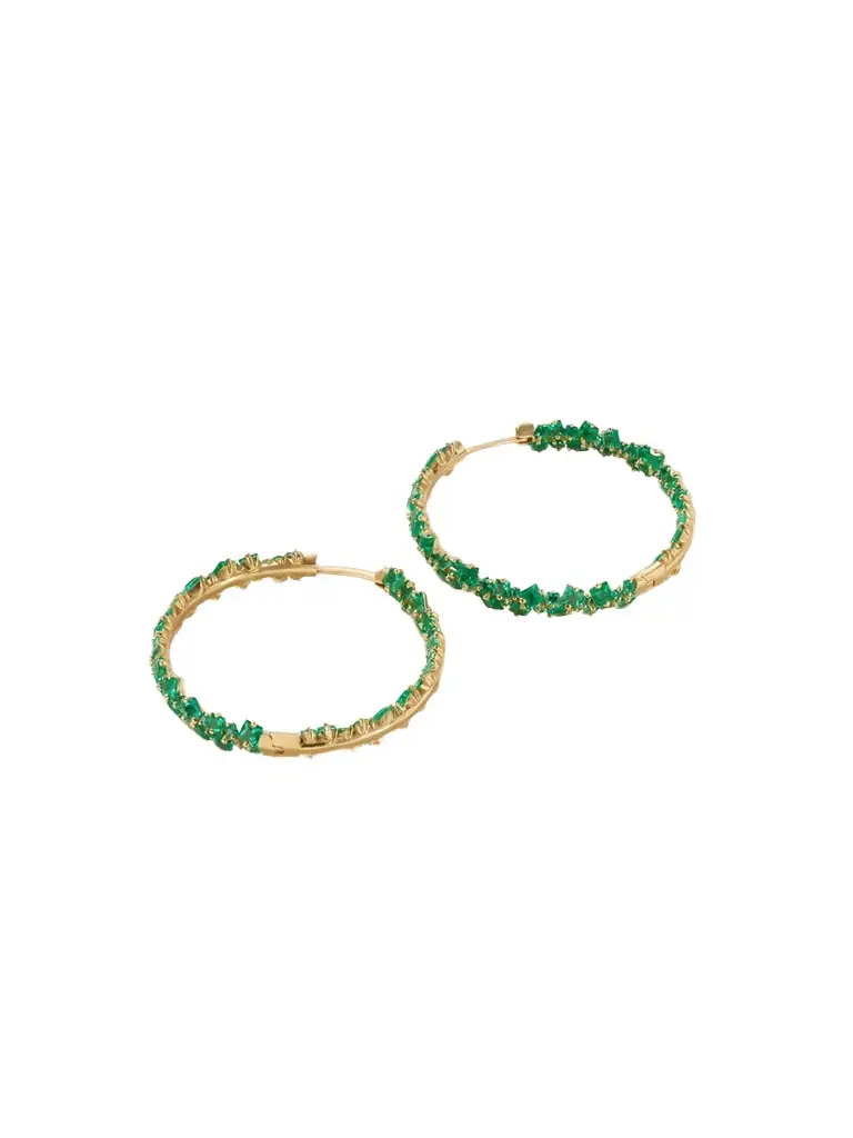 Suzanne Kalan 18-karat Gold Emerald Hoop Earrings