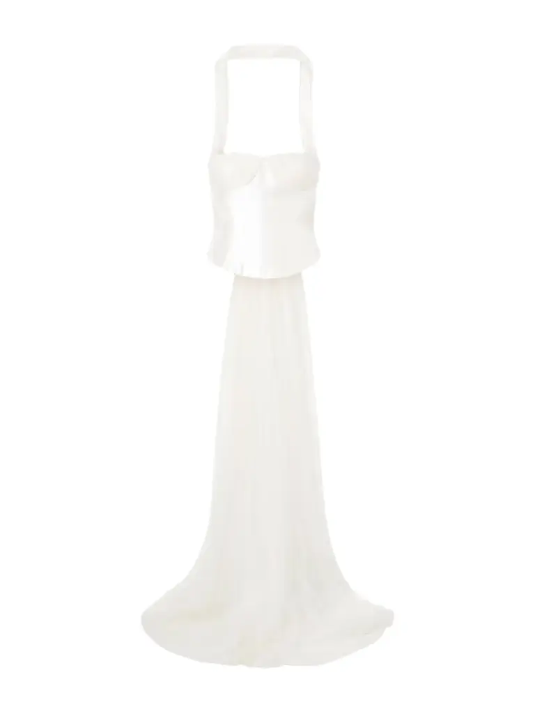 Danielle Frankel Viola Gathered Draped Tulle-trimmed Wool And Silk-blend Twill Top