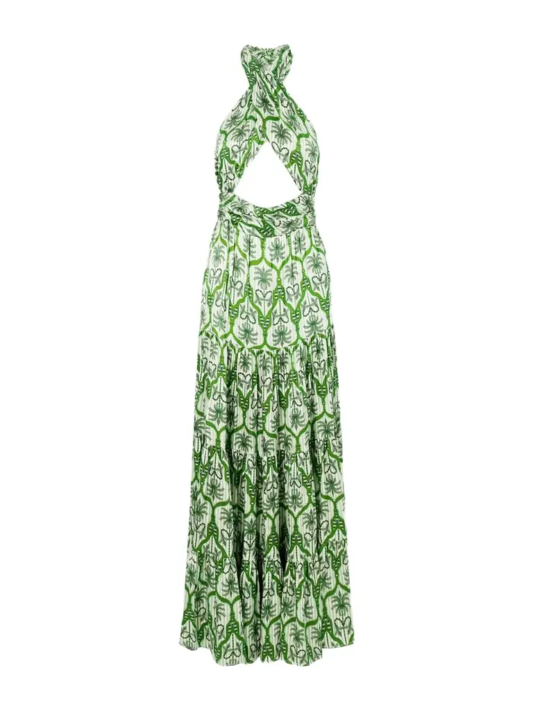 Cristiano Marcheli Nina Cutout Printed Silk-blend Satin Maxi Dress
