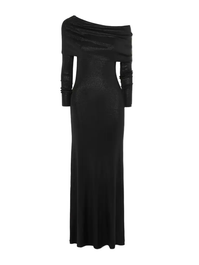 Balenciaga Draped Metallic Stretch-knit Maxi Dress
