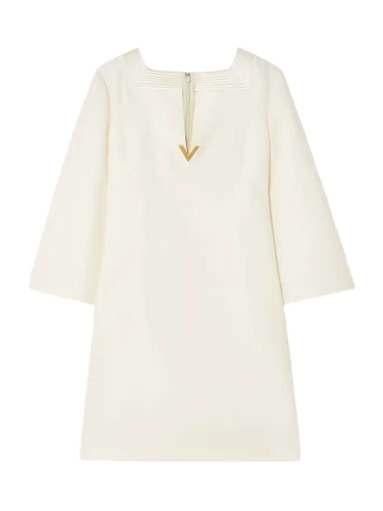 Valentino Garavani Embellished Silk Satin-trimmed Wool And Silk-blend Crepe Mini Dress