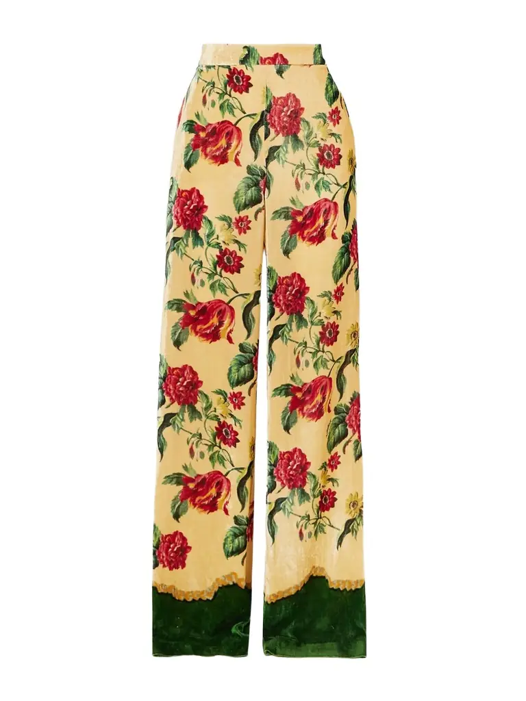 Valentino Garavani Floral Velvet-jacquard Straight-leg Pants