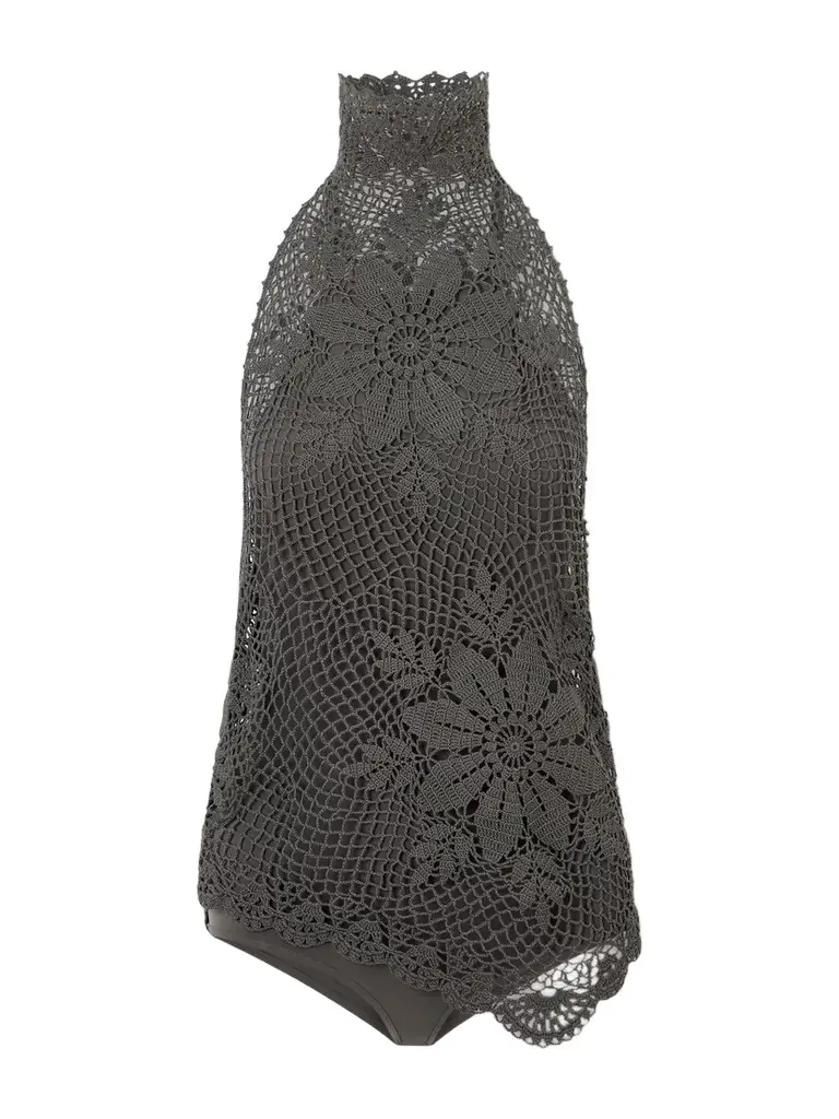 Magda Butrym Asymmetric Crocheted Cotton Halterneck Top