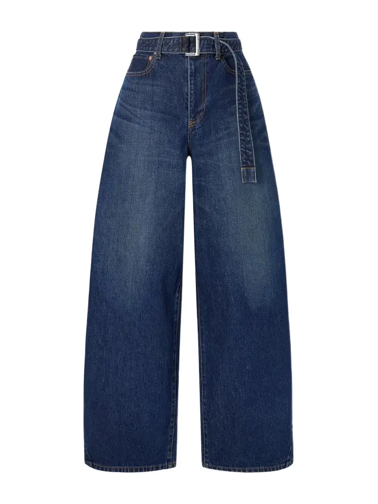 Sacai Belted High-rise Barrel-leg Jeans