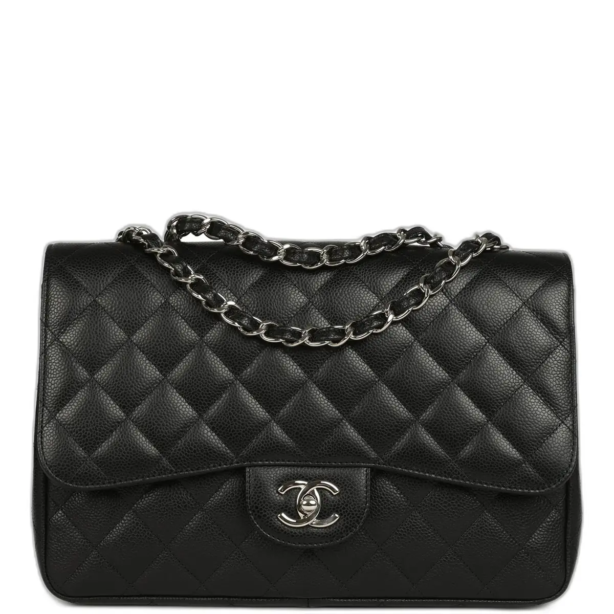 Chanel Chanel Jumbo Classic Single Flap Bag Black Caviar Silver Hardware