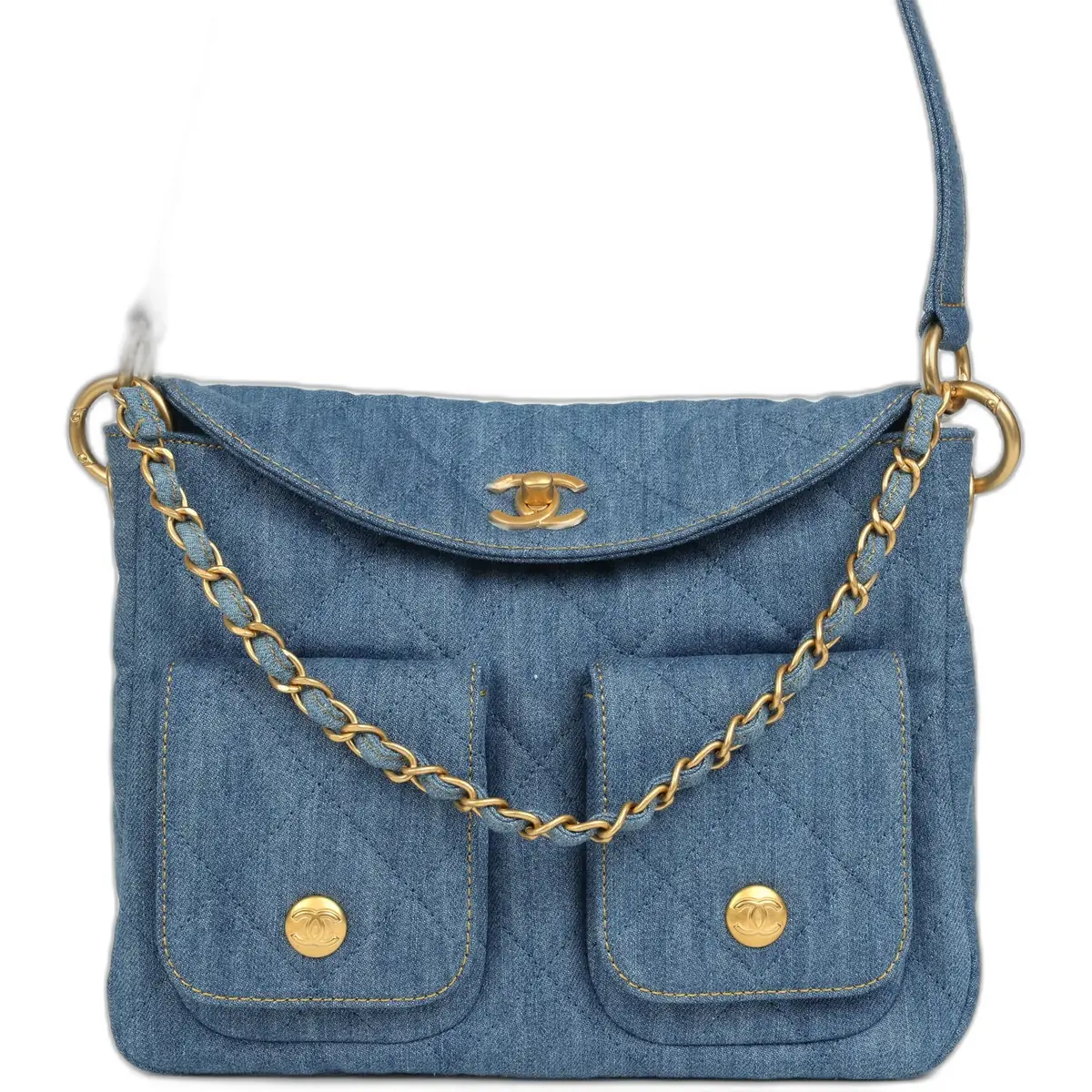 Chanel Chanel Small Supple Twins Hobo Bag Light Blue Denim Brushed Gold Hardware