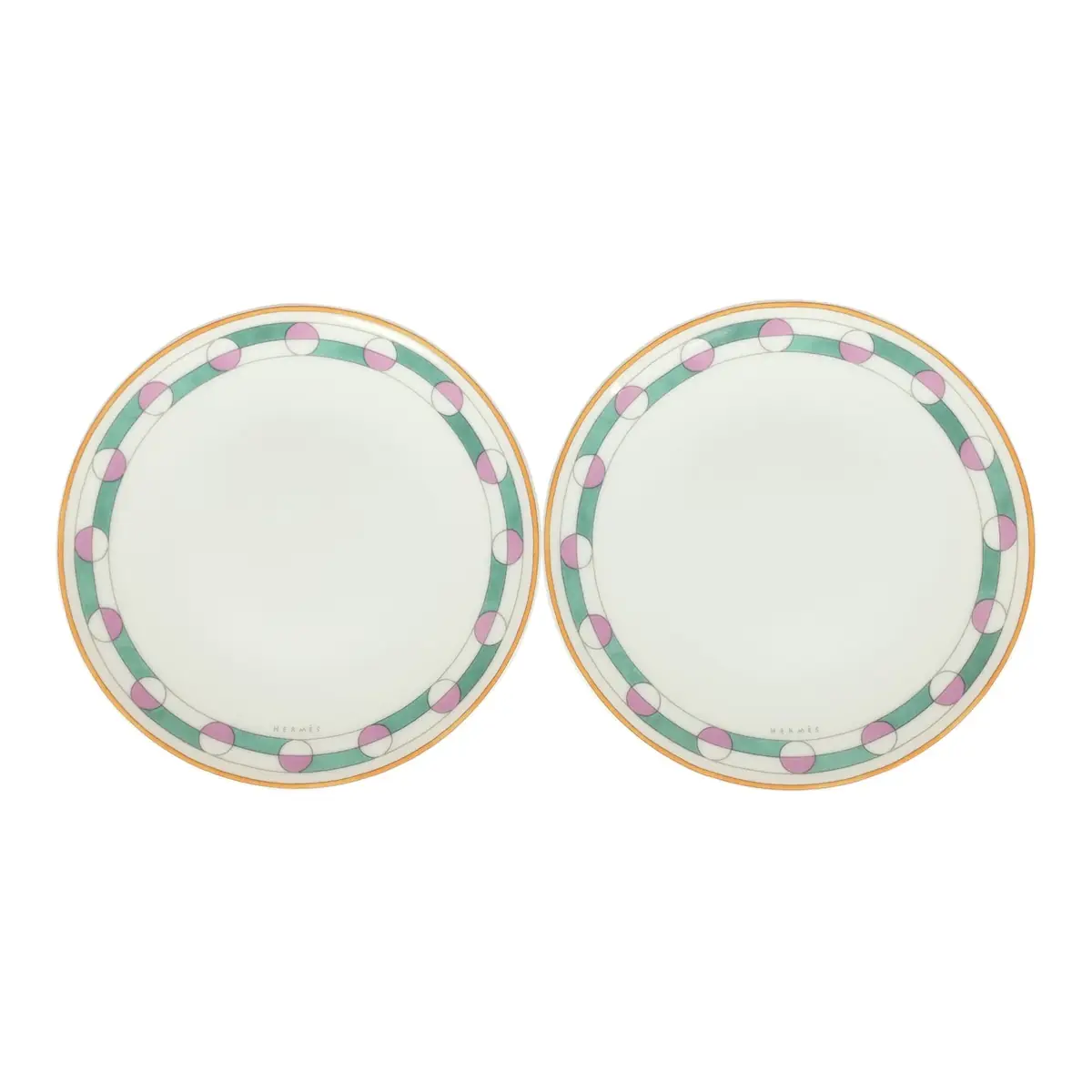 hermes Hermes En Contrepoint White, Pink, Green Porcelain Bread and Butter Plate Set of 2