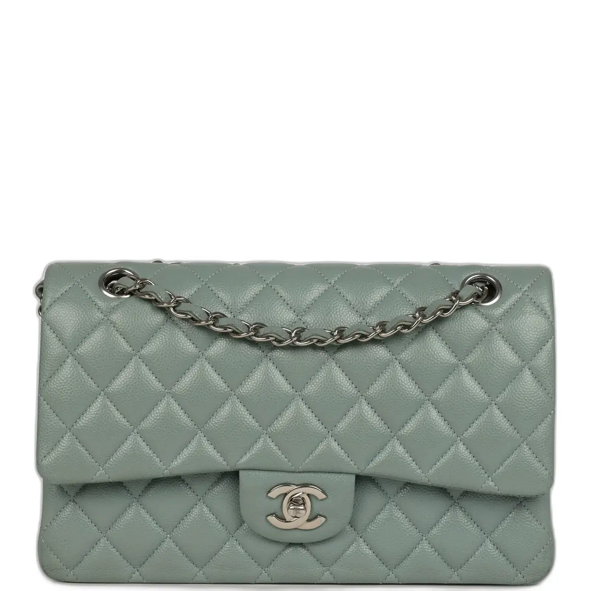 Chanel Pre-owned Chanel Medium Classic Double Flap Bag Blue Shiny Caviar Silver Hardware