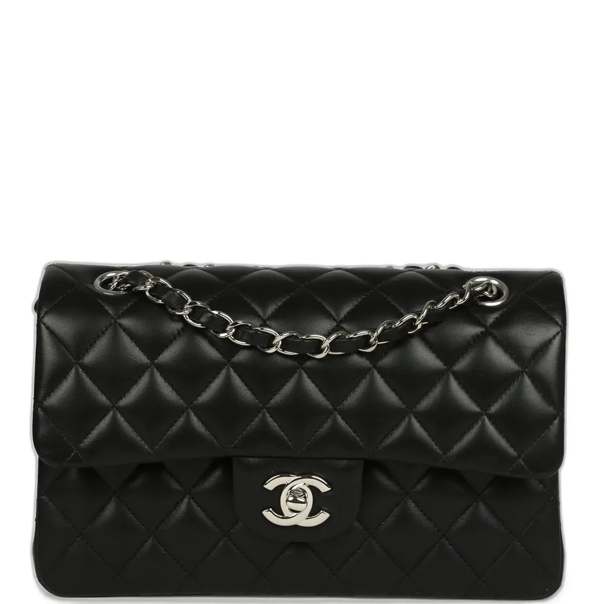 Chanel Pre-owned Chanel Small Classic Double Flap Bag Black Lambskin Silver Hardware