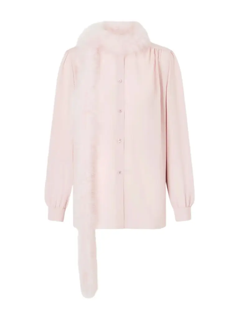 Valentino Garavani Feather-trimmed Silk Crepe De Chine Blouse