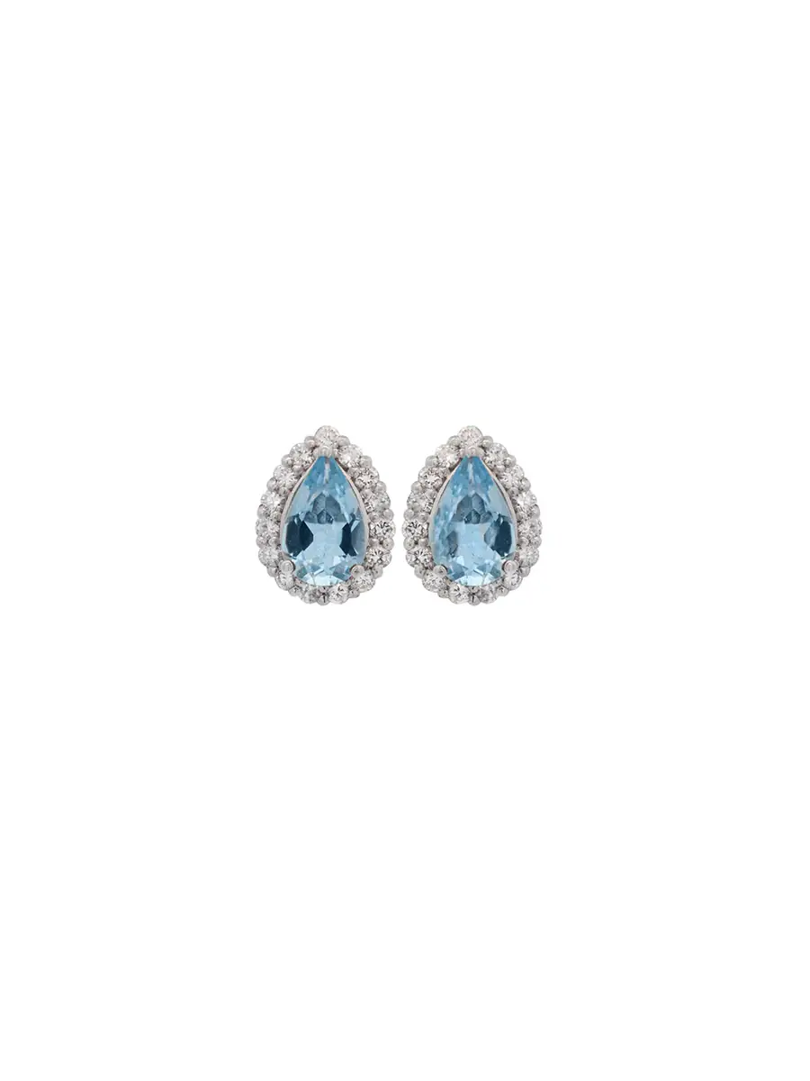 Wish Fine Jewelry 1.64ct Aquamarine Diamond Platinum Pear Halo Stud Earrings