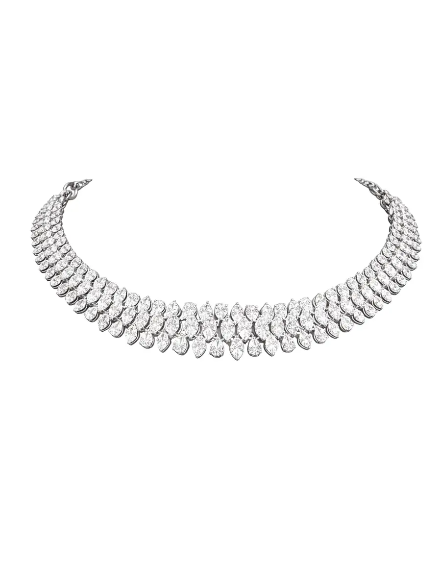 Wish Fine Jewelry 18.18ct Diamond 18K Gold Statement Three Row Tennis Necklace