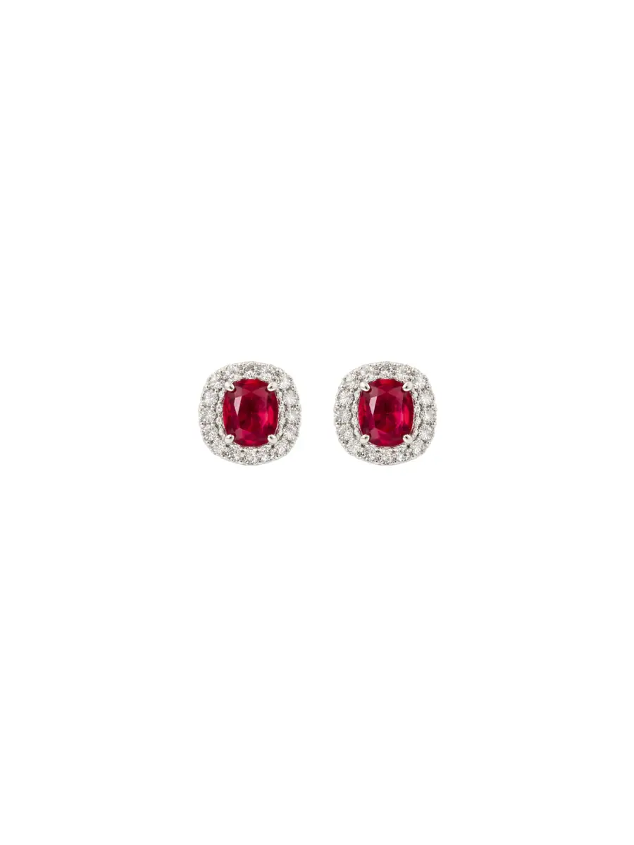 Wish Fine Jewelry 2.55ct Diamond Ruby Platinum Halo Stud Earrings
