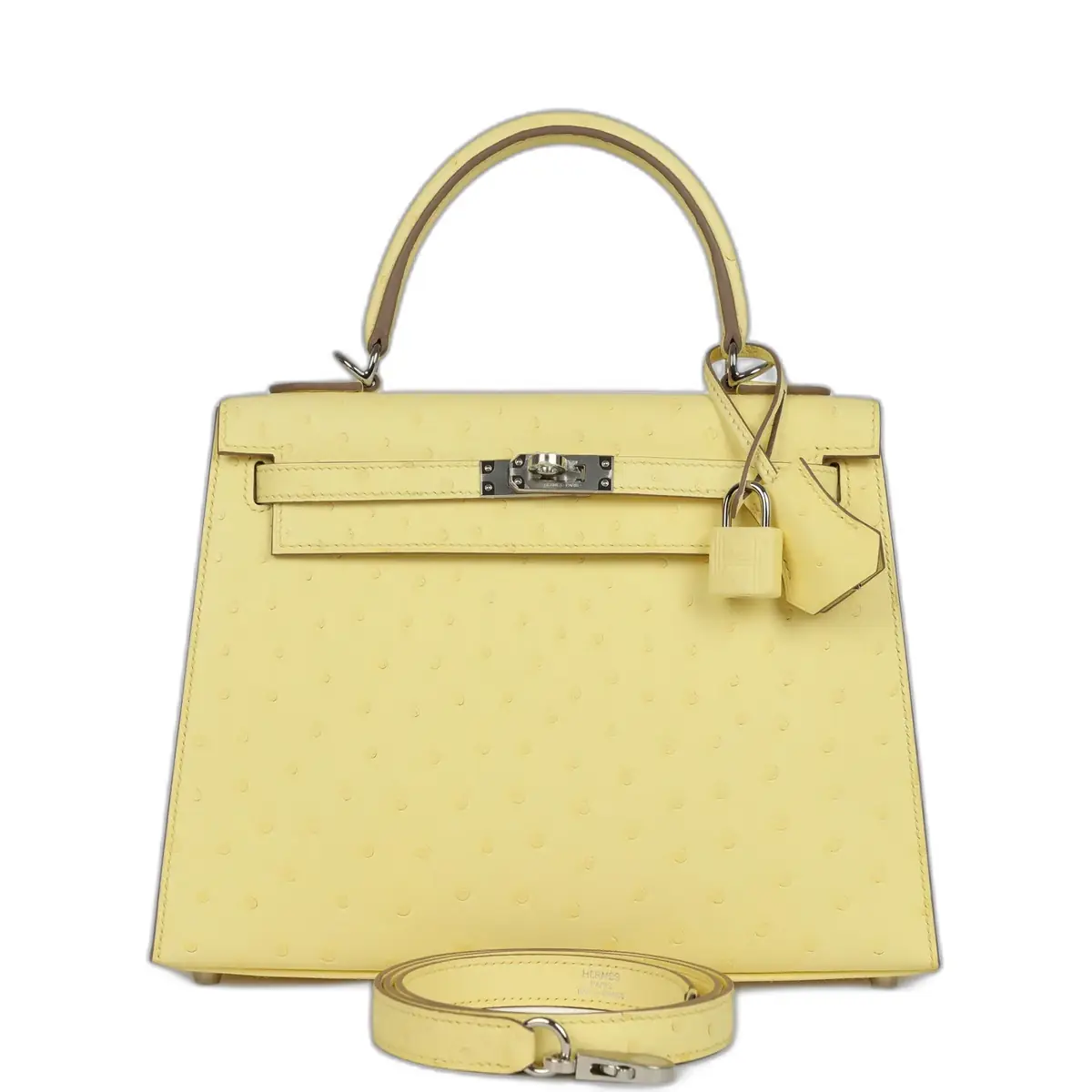 hermes Hermes Kelly Sellier 25 Limoncello Ostrich Palladium Hardware