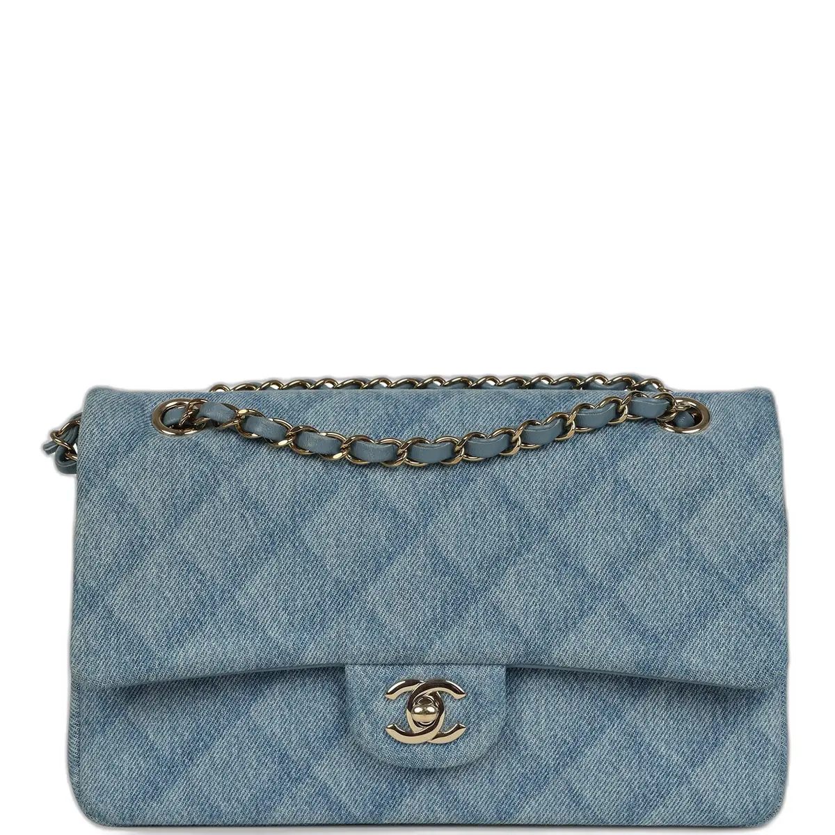 Chanel Pre-owned Chanel Medium Classic Double Flap Bag Light Blue Denim Light Gold Hardware