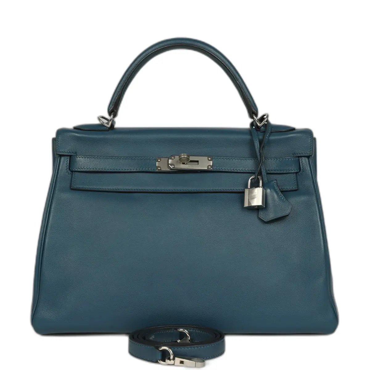 hermes Pre-owned Hermes Kelly Retourne 32 Bleu De Malte Swift Palladium Hardware