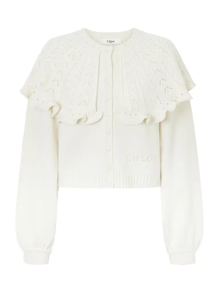 Chloé Cropped Ruffled Pointelle-knit Wool And Cashmere-blend Cardigan