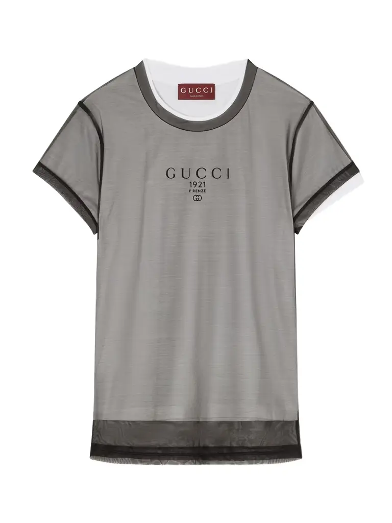 Gucci Layered Printed Tulle And Cotton And Modal-blend Jersey T-shirt