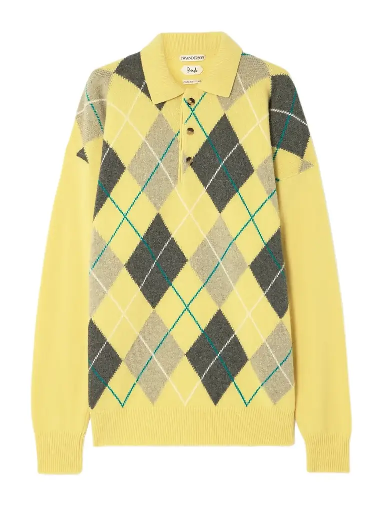 JW Anderson + Pringle Argyle Wool Polo Sweater