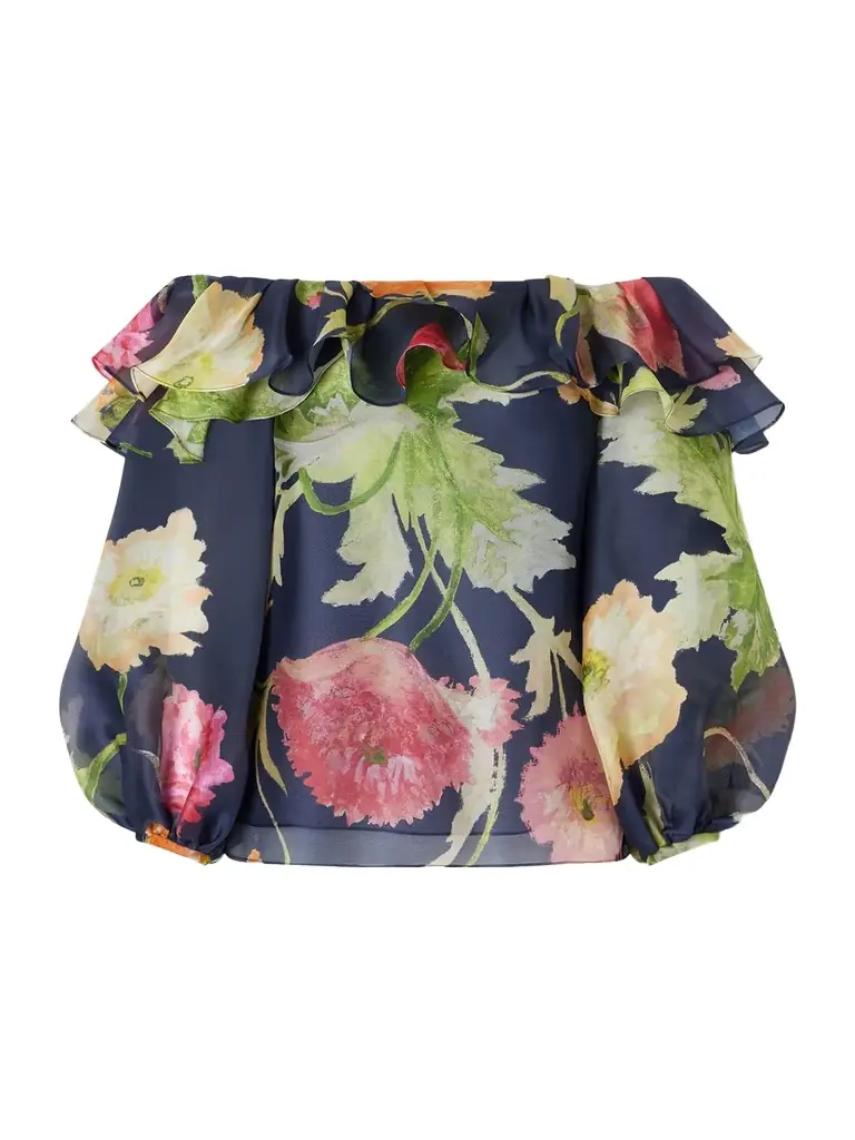 Carolina Herrera Off-the-shoulder Floral-print Silk-organza Top