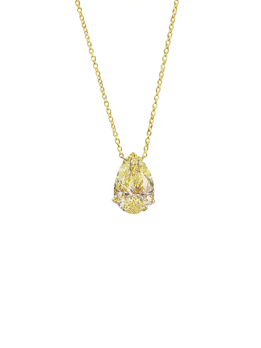 Wish Fine Jewelry IGI 4.02ct Diamond 18K Gold Pear Pendant Chain Necklace