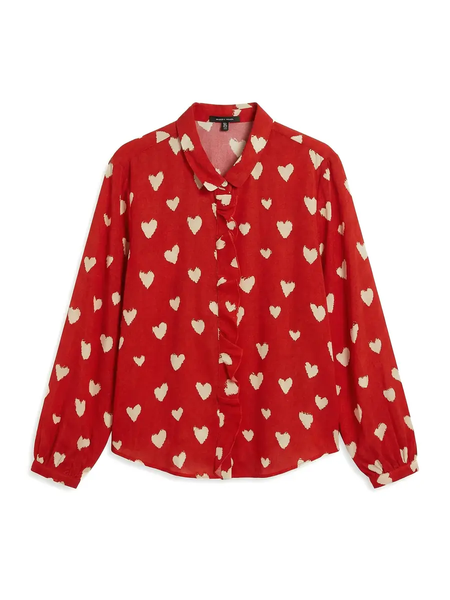R13 Heart Print Ruffle Front Blouse
