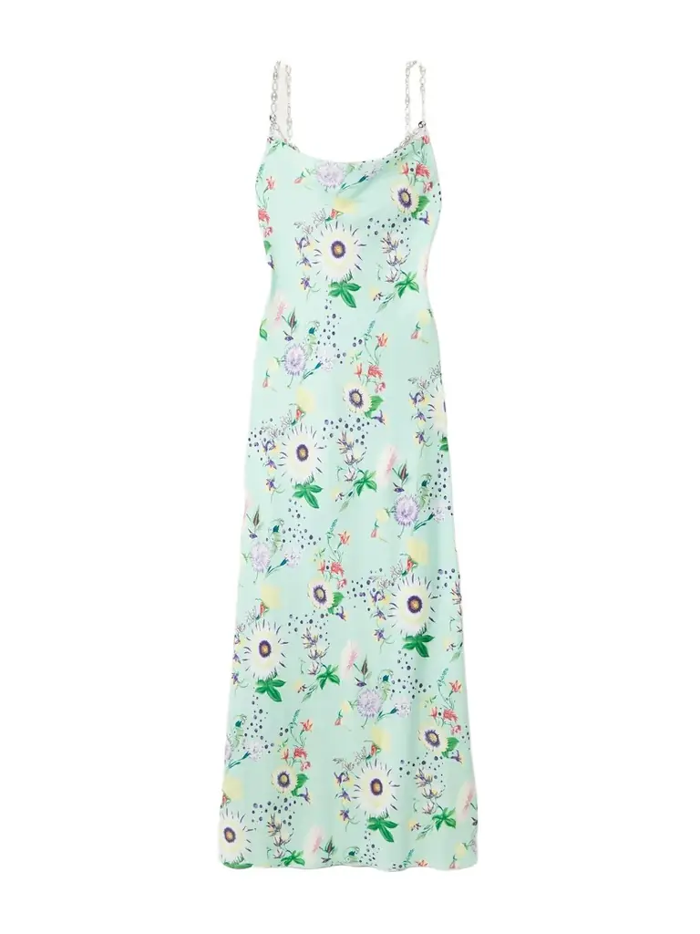 Rabanne Chain-embellished Floral-print Satin Midi Dress