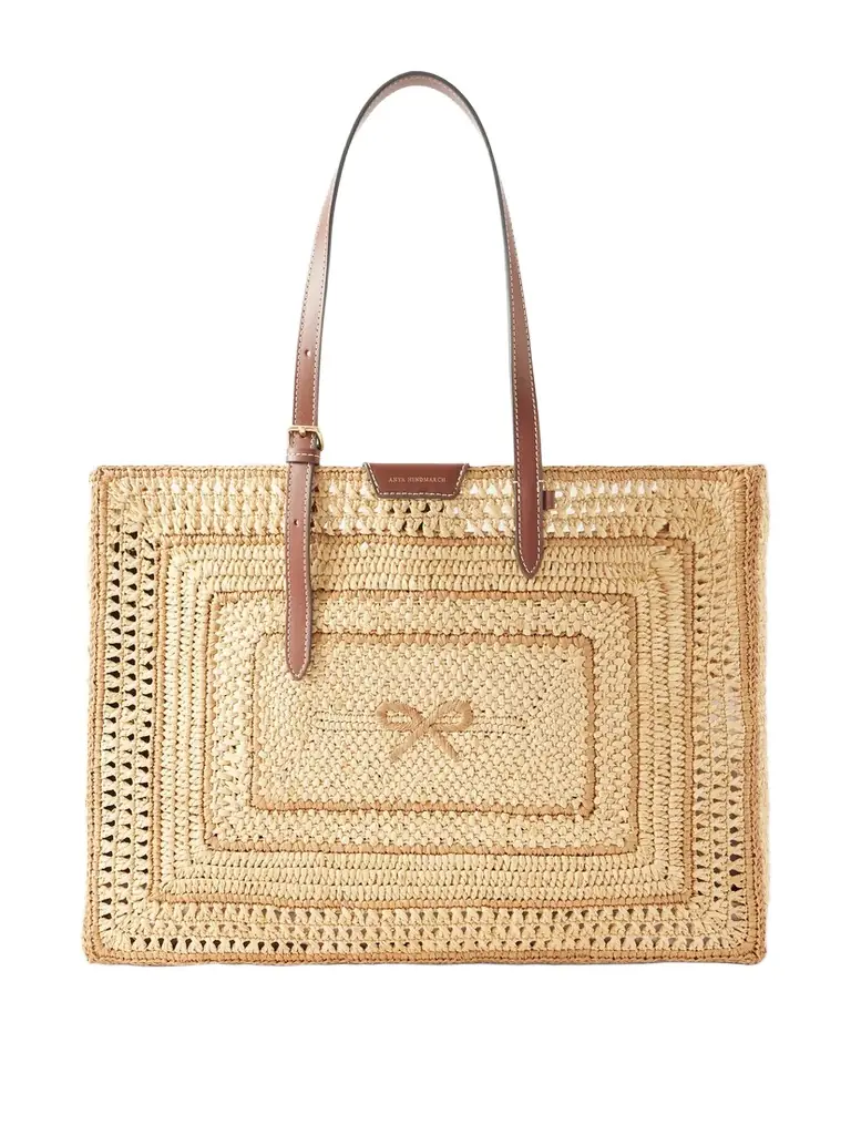 Anya Hindmarch Bow Leather-trimmed Raffia Tote