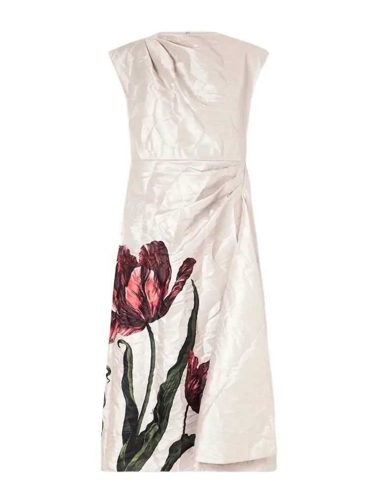 Erdem Draped Floral-print Crinkled-crepe Midi Dress