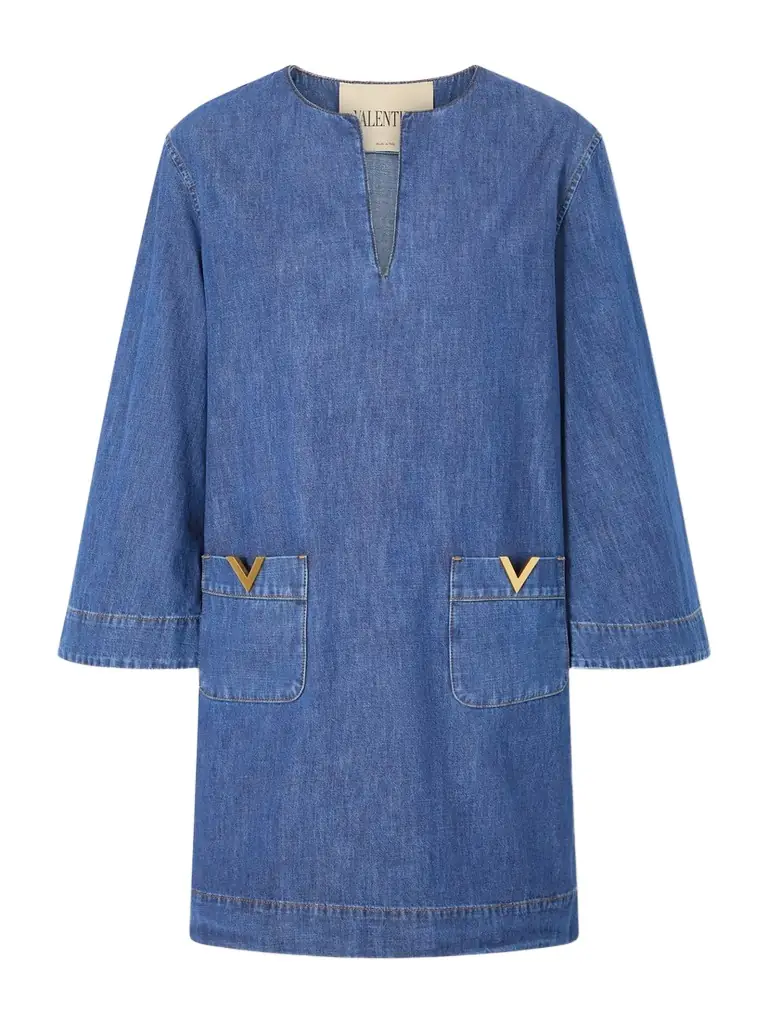 Valentino Garavani Vlogo Embellished Denim Mini Dress