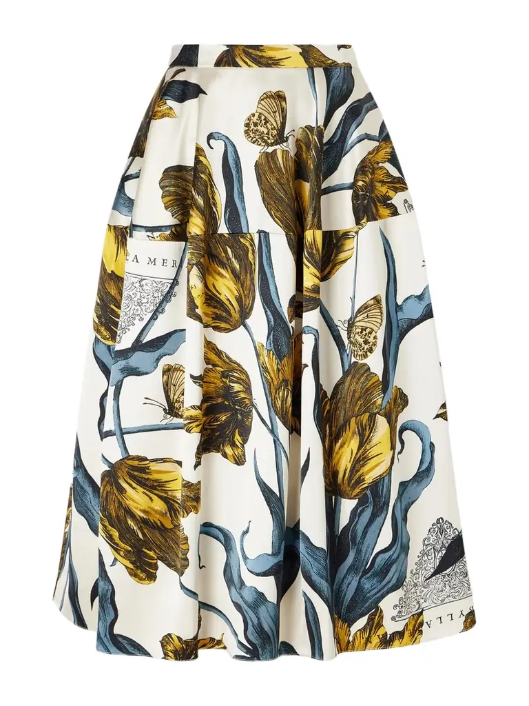 Erdem Paneled Floral-print Satin Midi Skirt