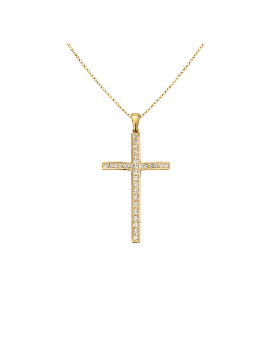 Wish Fine Jewelry 0.32ct Diamond 14K Gold Cross Pendant Chain Necklace