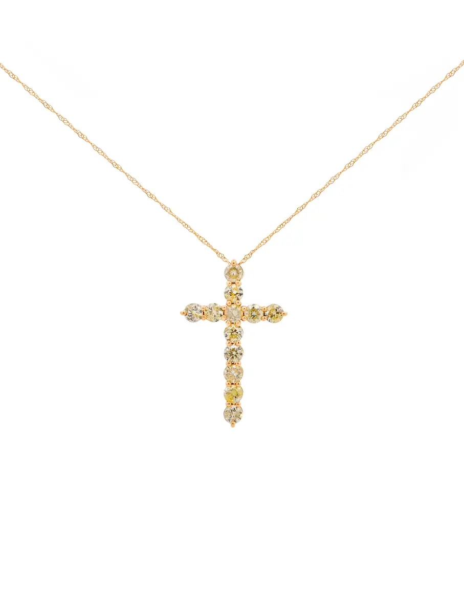 Wish Fine Jewelry 1.75ct Diamond 18K Gold Cross Pendant Chain Necklace