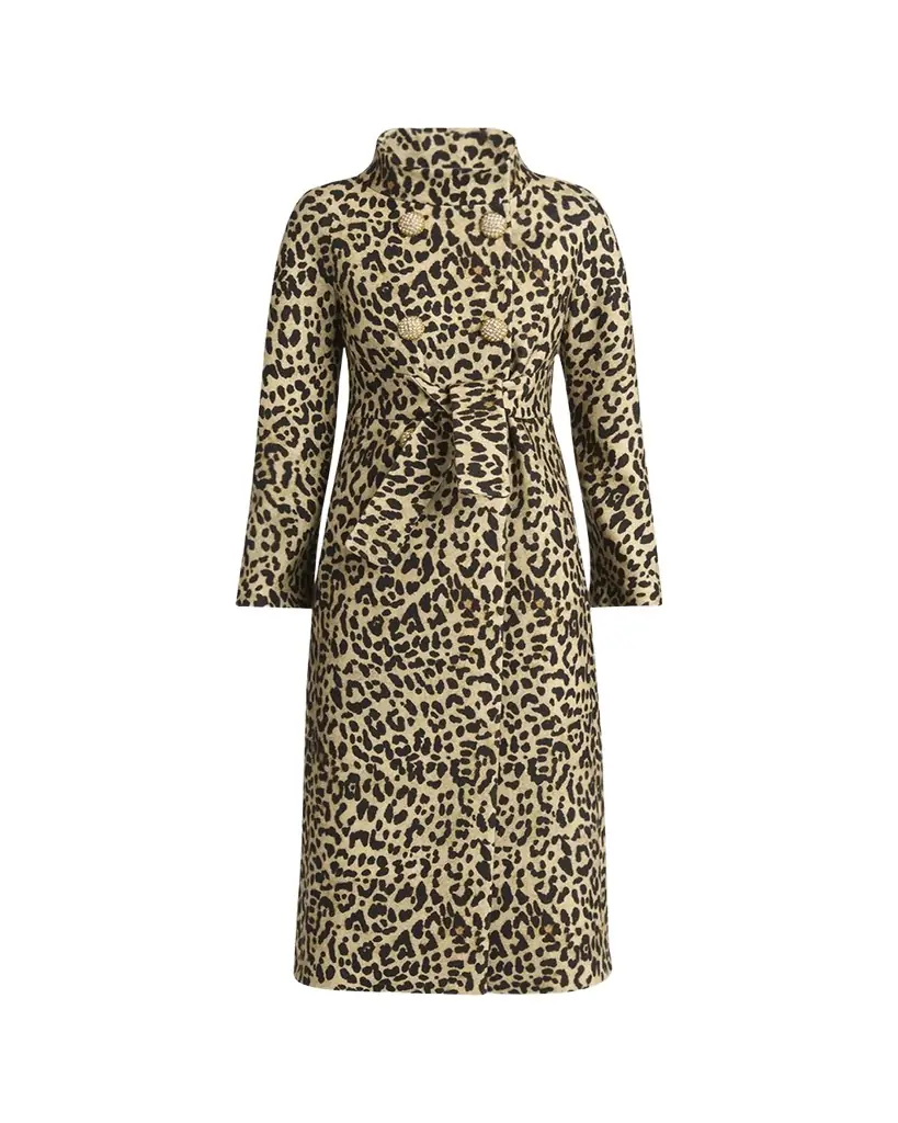 Valentino Garavani Leopard-Print Wool Double-Breasted Long Coat