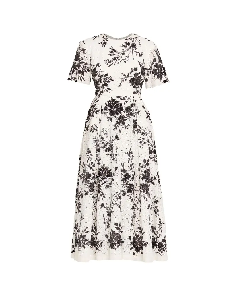 Prabal Gurung Sequin Floral Embroidered Eyelet Midi Dress