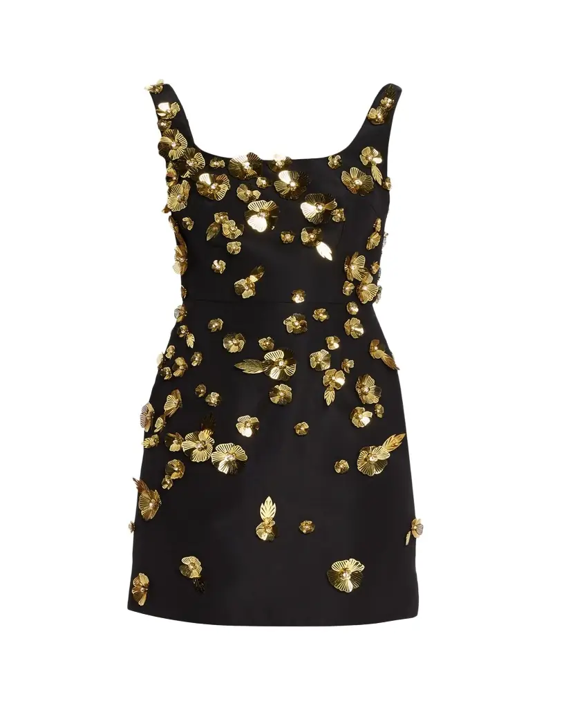 Carolina Herrera Crystal Flower Applique Sleeveless Mini Dress