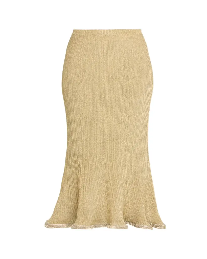 SIMKHAI Brighton Fluted Shimmer Plisse Midi Skirt