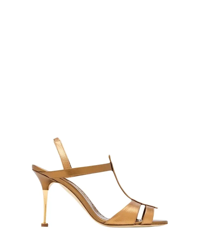 Manolo Blahnik 70mm Retaux Metallic Leather Sandals