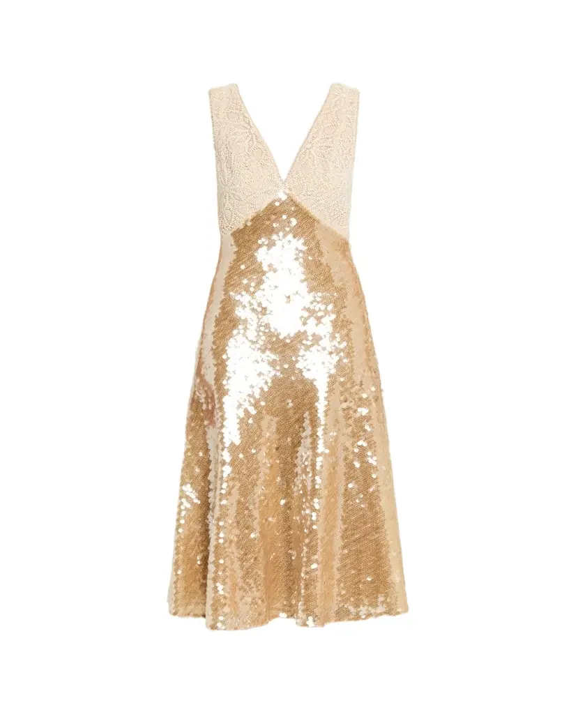 Ronny Kobo Kassie Low-Back Lace & Sequin Midi Dress