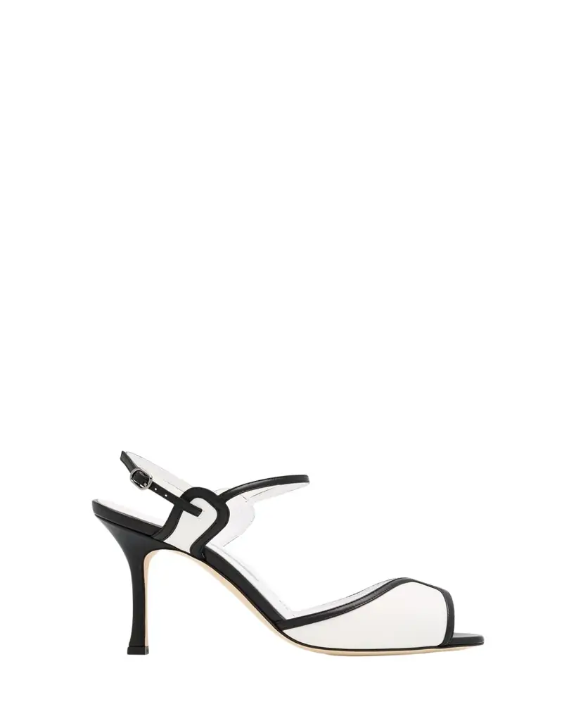 Manolo Blahnik 90mm Todda Bicolor Leather Sandals
