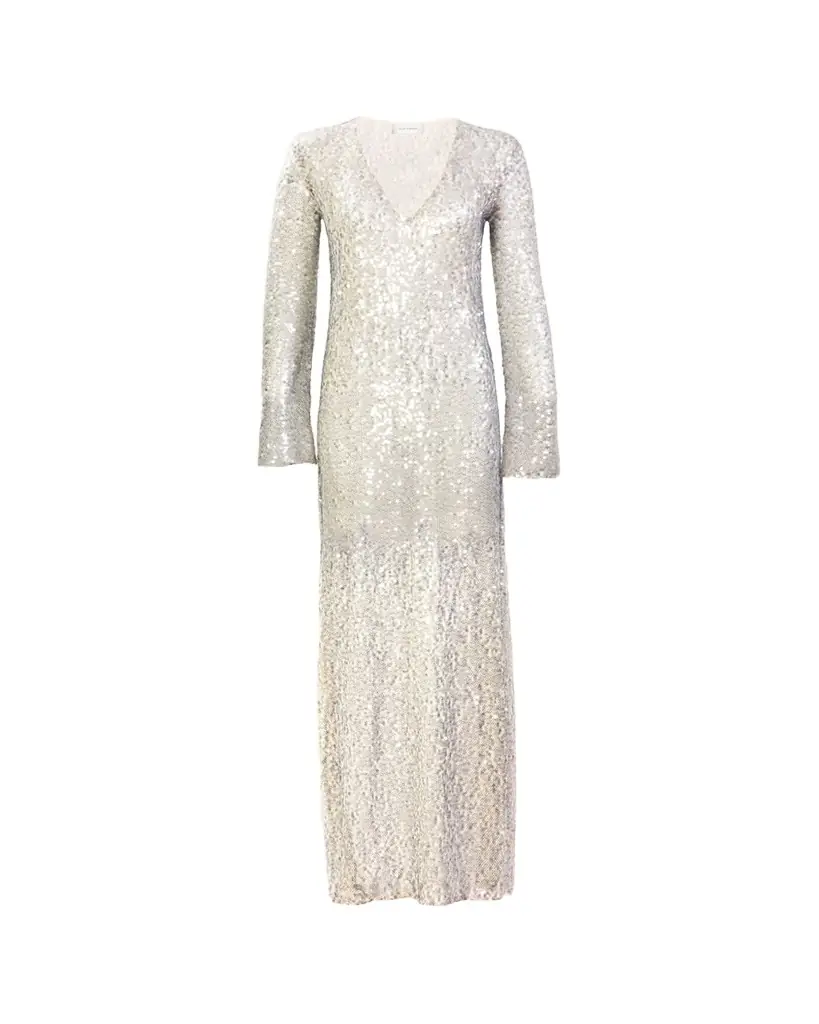 Silvia Tcherassi Nico Sequined Mesh Long-Sleeve Maxi Dress