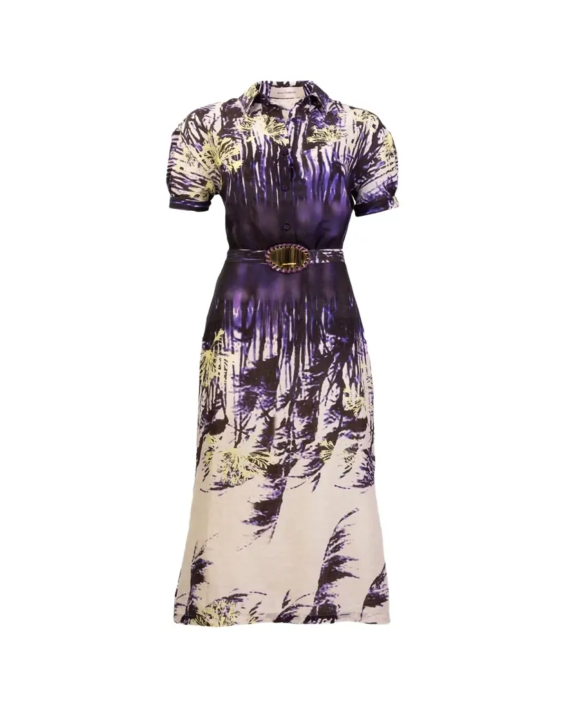 Silvia Tcherassi Lee Abstract-Print Short-Sleeve Belted Midi Shirtdress