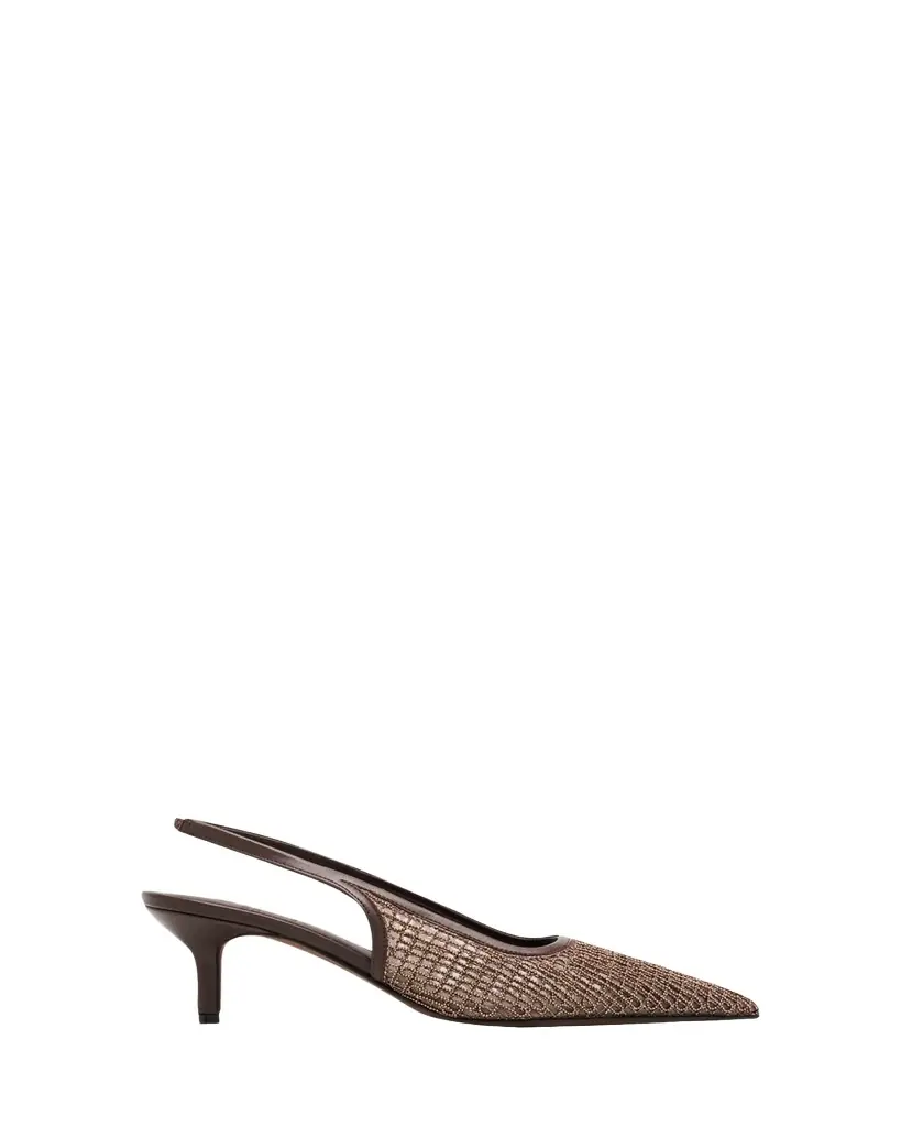 Brunello Cucinelli 55mm Monili Suede-Trimmed Slingback Pumps