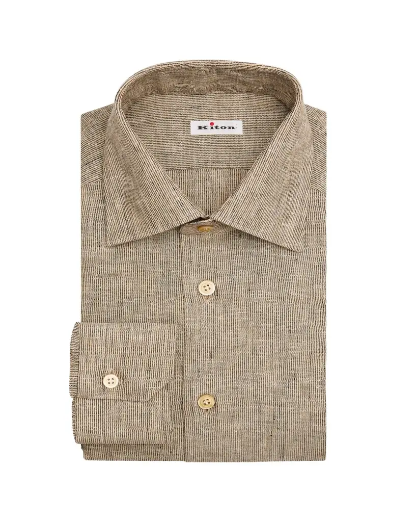 Kiton Men's Linen Blend Micro-Stripe Dress Shirt