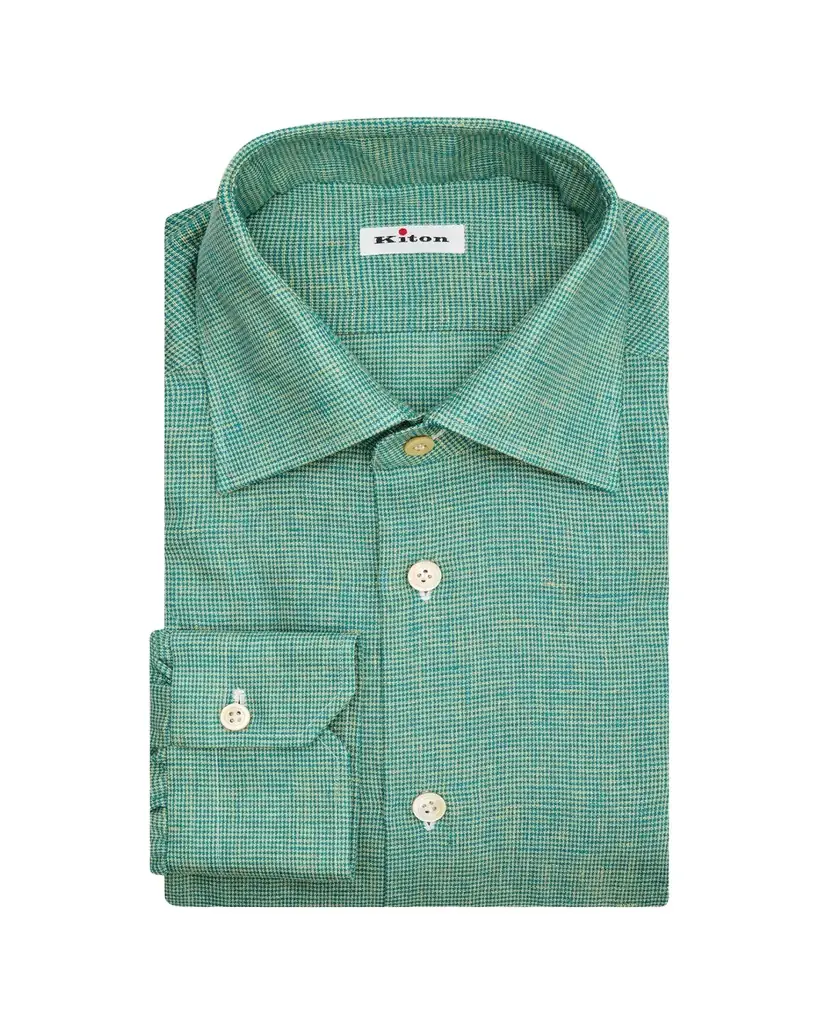 Kiton Men's Linen Blend Micro-Houndstooth Dress Shirt