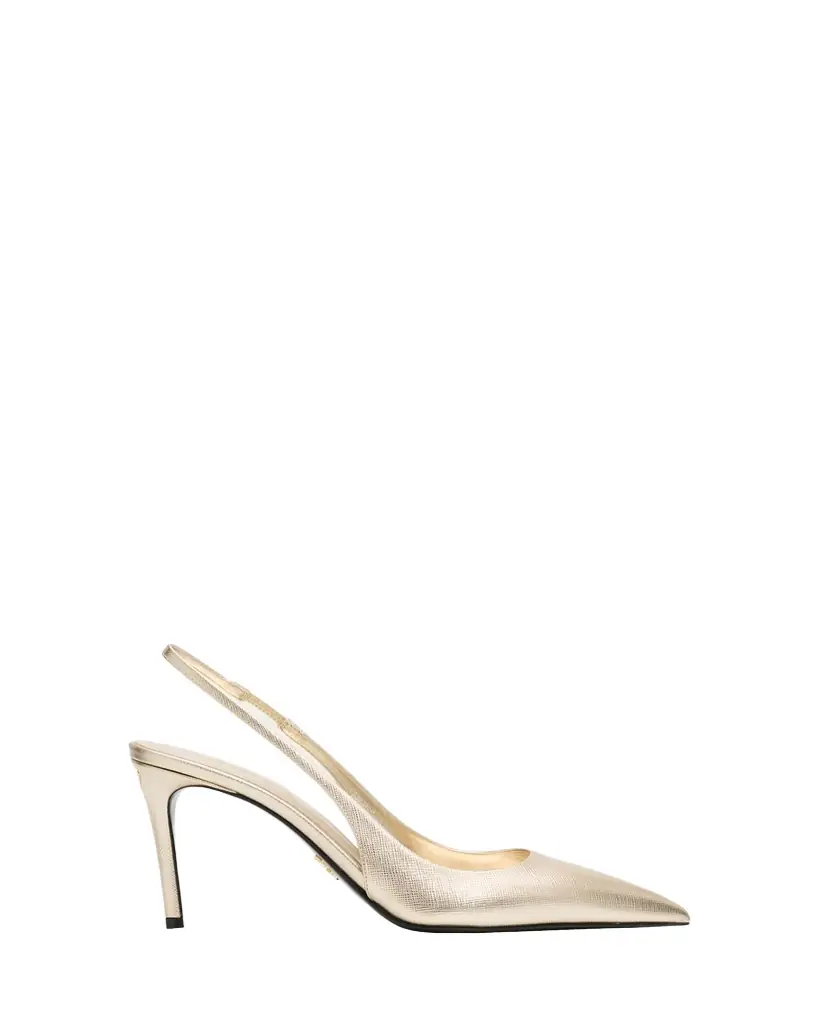 Prada 90mm Saffiano Metallic Leather Slingback Pumps