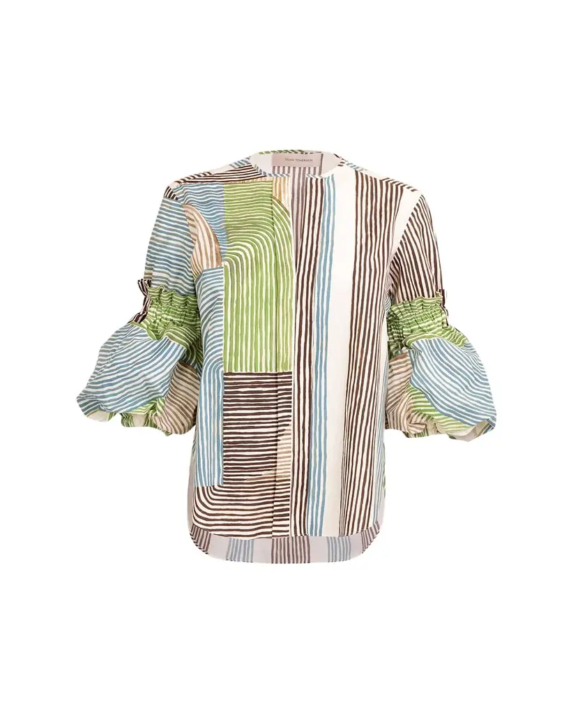 Silvia Tcherassi Lucaya Abstract-Print Puff-Sleeve Blouse