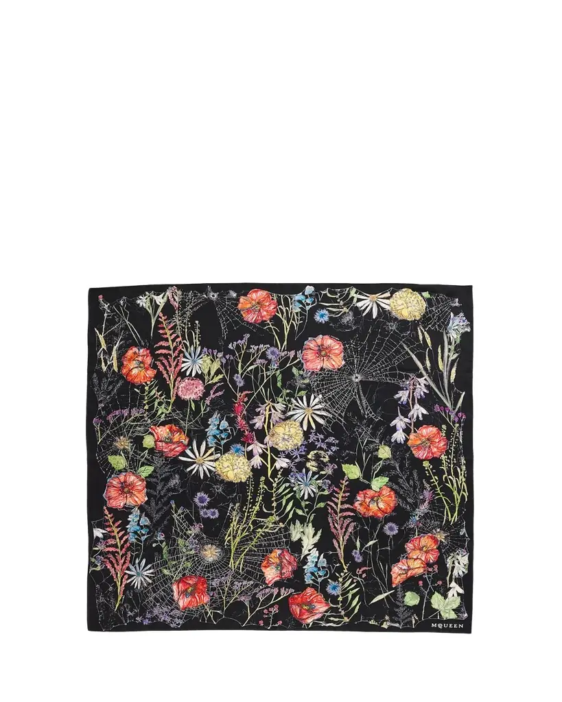 McQueen Spider Floral Silk Twill Scarf