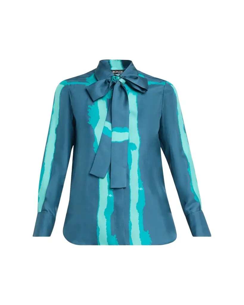 Kiton Silk Bow-Neck Button-Down Shirt